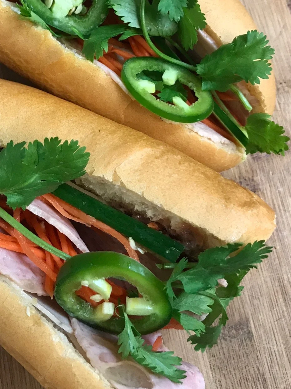 Bánh mì sandwiches with jalapeño and coriander