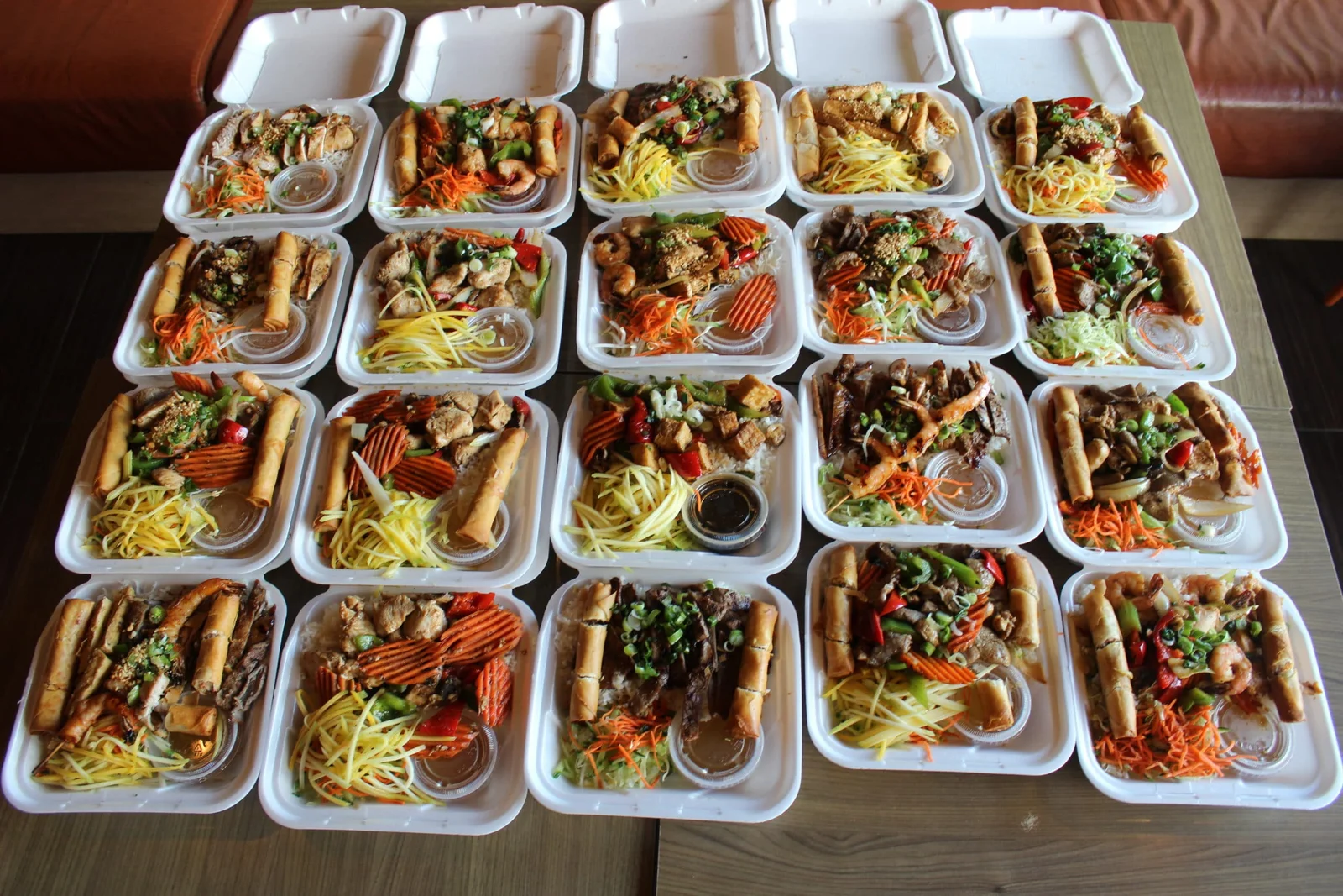 Individual boxed lunches packed for an event