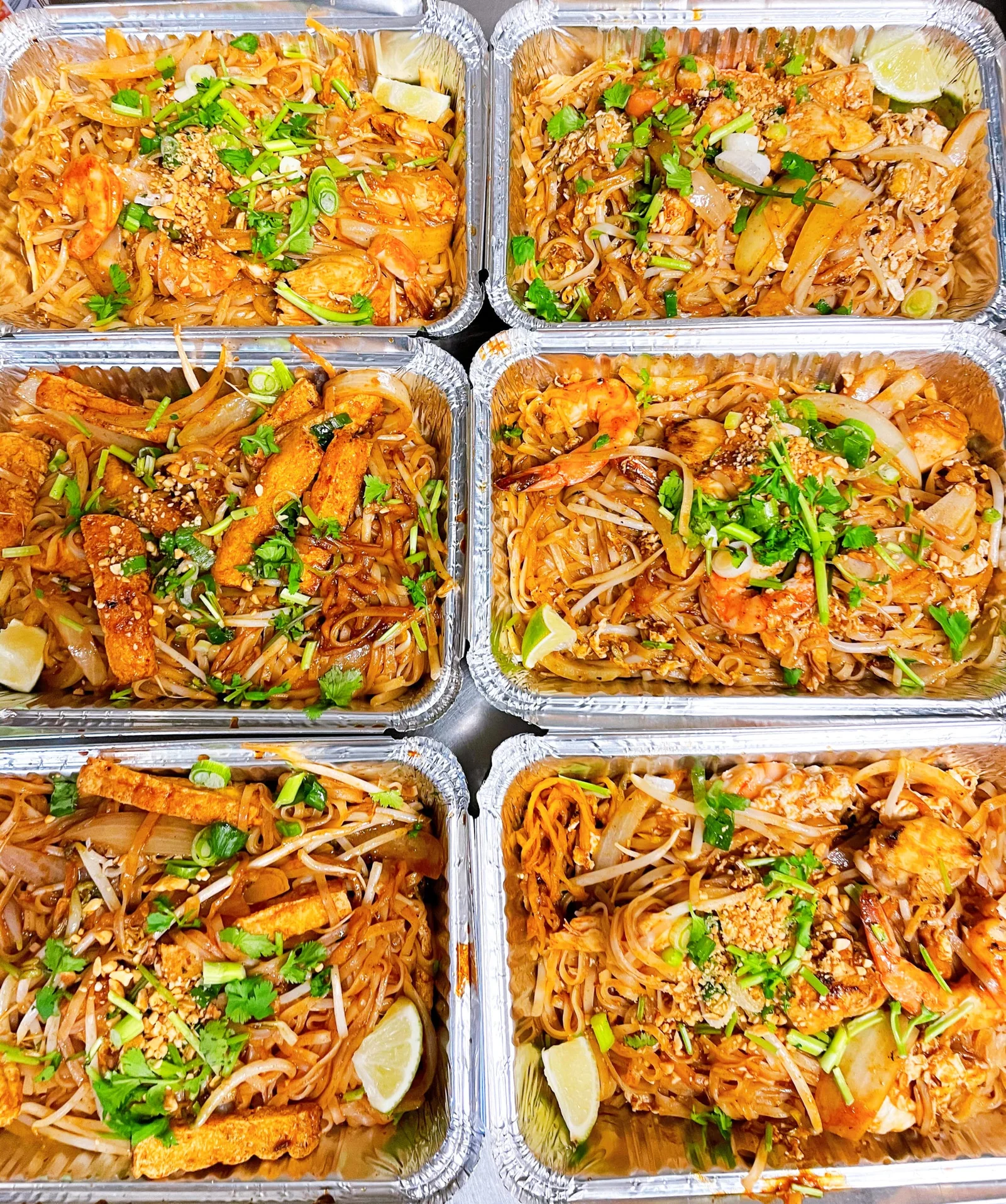 Catering trays of pad Thai noodles